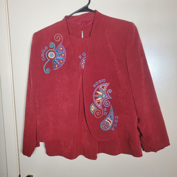 Vintage 80's City Girl Petites 3-Piece Embroidered Skirt Suit  - Size Large - Picture 5 of 15